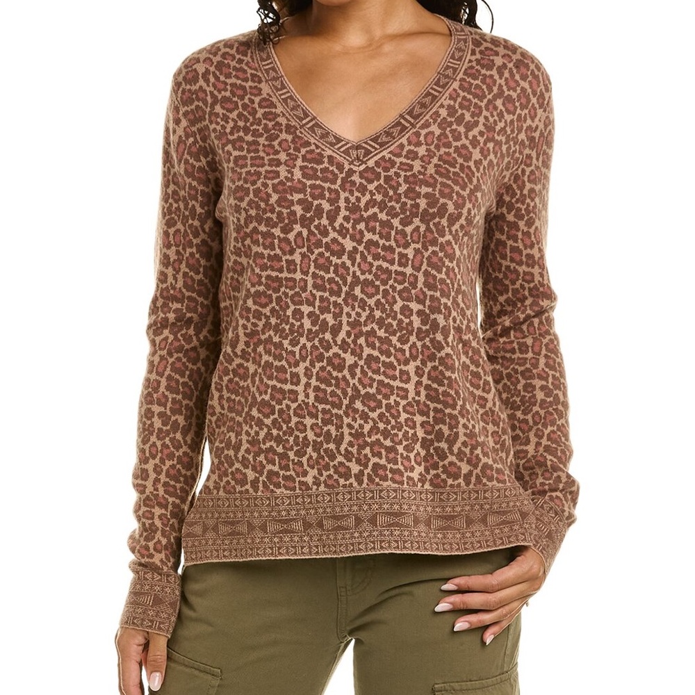 Johnny Was Rita V-Neck Wool & Cashmere-Blend Pullover Animal Print Sweater